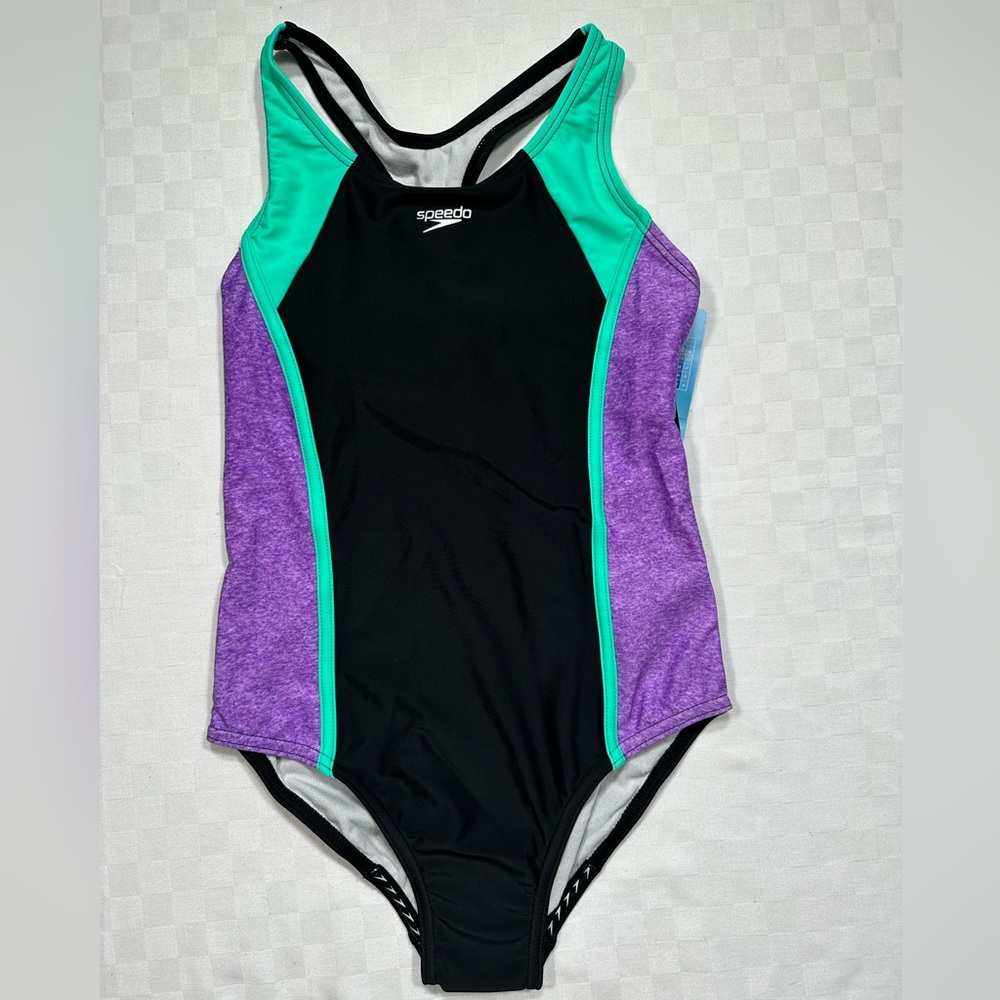 - GIRLS SPEEDO BLACK/PURPLE ONE PIECE SWIMSUIT